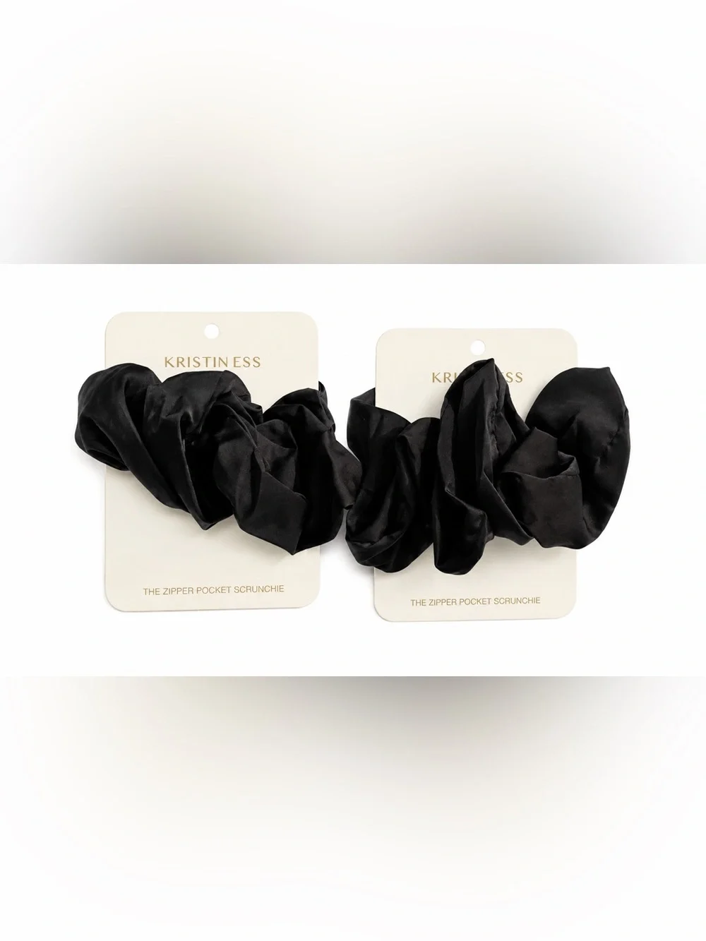 Kristin Ess Zipper Pocket Scrunchie Black Satin Hair Tie NWT Lot of 2 Oversized